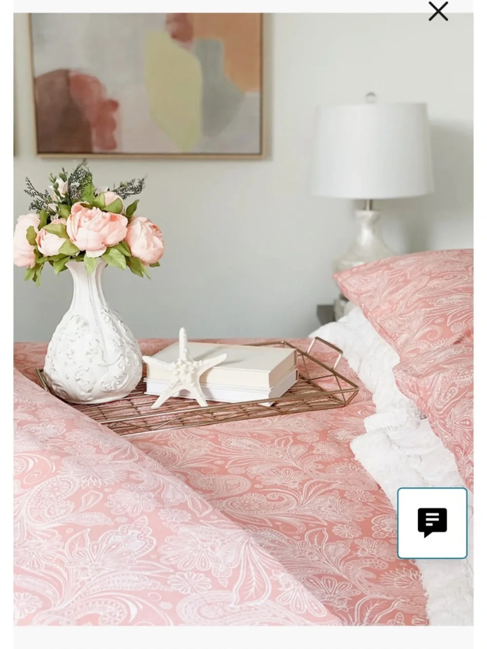 Coral Duvet Cover Set King Size Paisley Floral